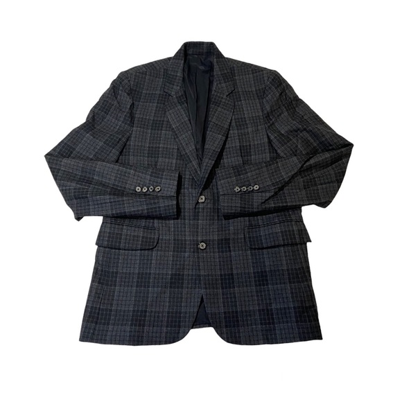 VINCE Mens Wool Plaid Gray & Black Blazer Size 38